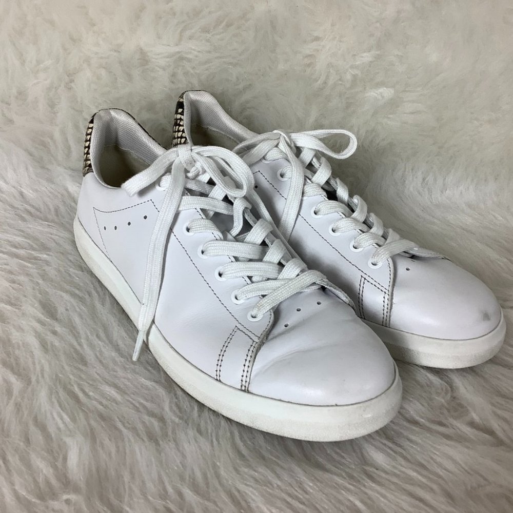 Tory Burch Howell Leather Logo Sneaker Titanium White Snake Embossed 9